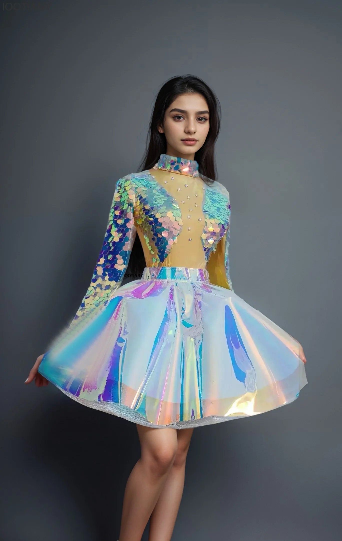 Sexy Mermaid Cosplay Jumpsuit Women Colorful Sequins Fish Scale Rhinestone Bodysuit Masquerade Party Dress Gogo Dancer Swimsuits