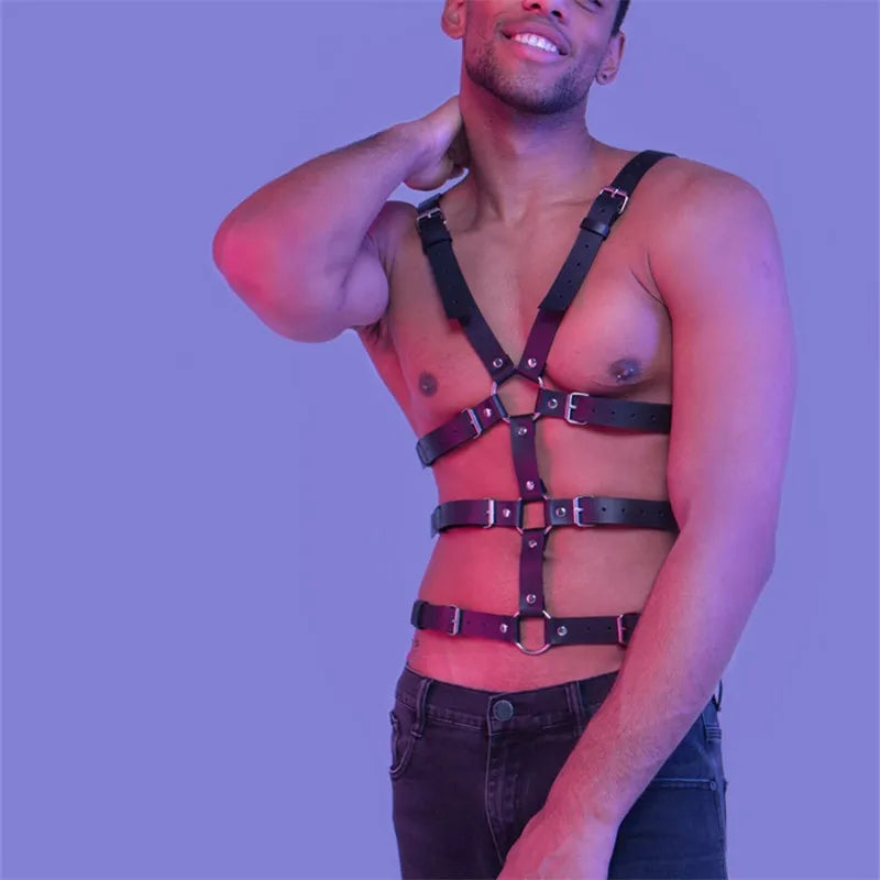 Male Pu Leather Lingerie Sexual Chest Harness Belt Men Adjustable Rave Gay Clothing BDSM Fetish Full Body Harness Belt Strap