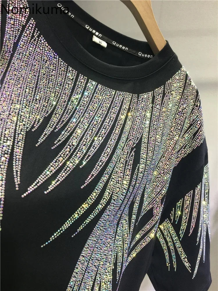 Oversized T Shirts Women's Clothing Heavy Diamond Harajuku Y2k Tops Summer Tees Casual Fashion Tshirt Short Sleeve Camisetas
