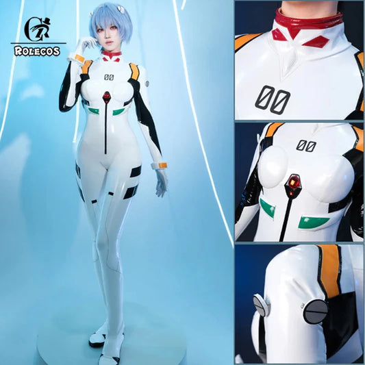 ROLECOS EVA Ayanami Rei Combat Suit Cosplay Costume Ayanami Rei Costume Halloween Carnival Party Women Jumpsuit Outfit Fullset