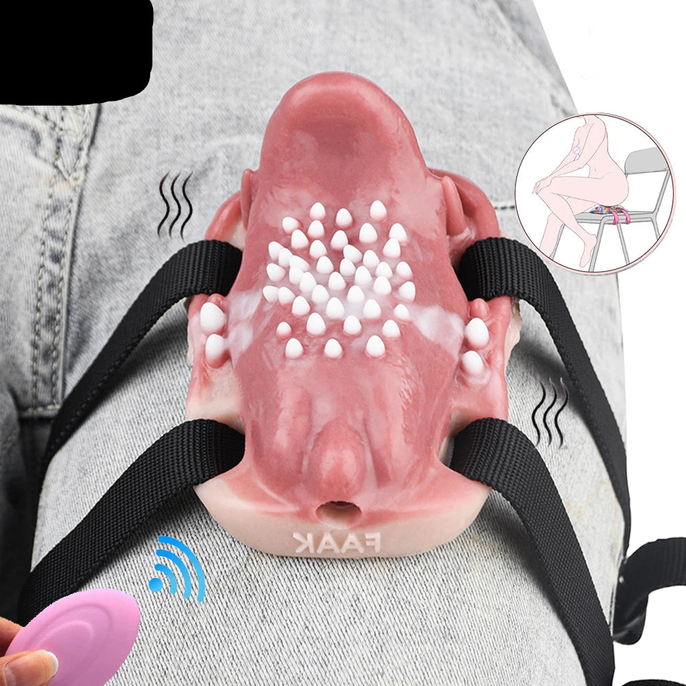 ASHBURN Wireless Control Strapon Silicone Vibrating Sex Grinders Realistic Vagina Tongue Dildos Underwear Pad Anal Clit Massage