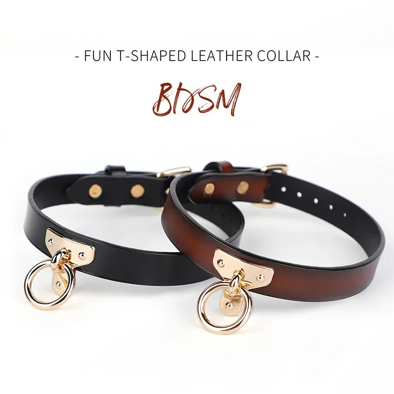 1Pcs Bondage Genuine leather Collar Slave Bed Neck Restraint with Leash BDSM Erotic Sex Toys For Women Couples Adult Games