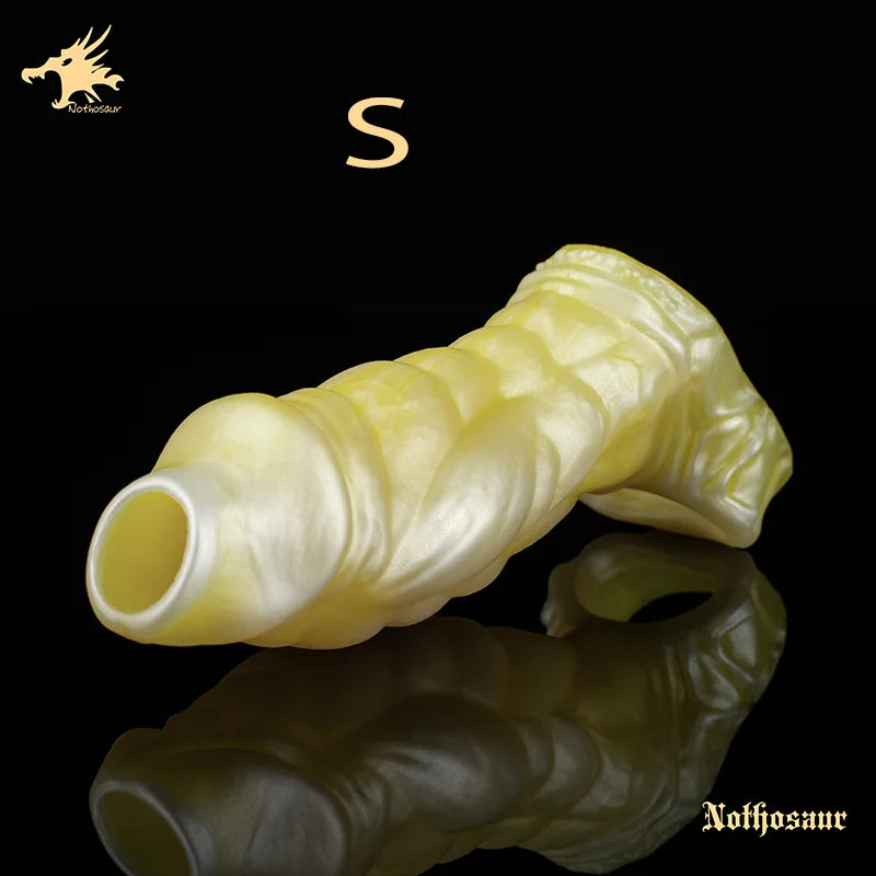 Fantasy Ribbed Dragon Penis Sleeve Soft Silicone Sex Toys Sheath Stretchable Cock Enlargement Hollow Dildo Male Masturbator