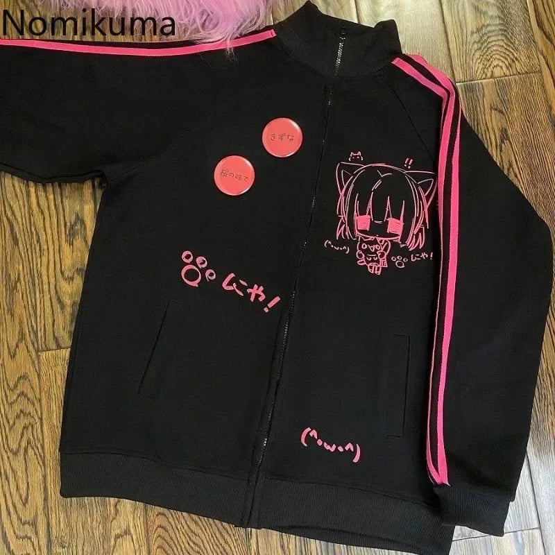 2025 Ropa Mujer Stand Neck Sweatshirts Women Clothing Long Sleeve Casual Anime Print Tops Fashion Japanese Oversized Y2k Hoodies
