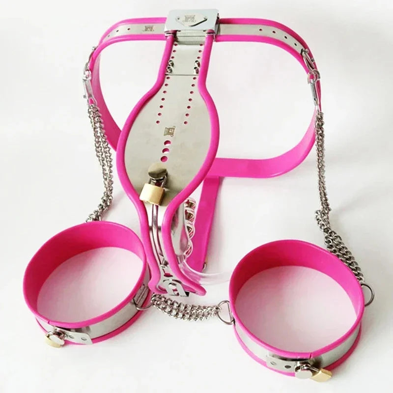 Stainless Steel Male Chastity Belt Cbt BDSM Bondage Set Cock Cage Chastity Lock Pants Thigh Ring Cuffs Adult Sex Toys For Men