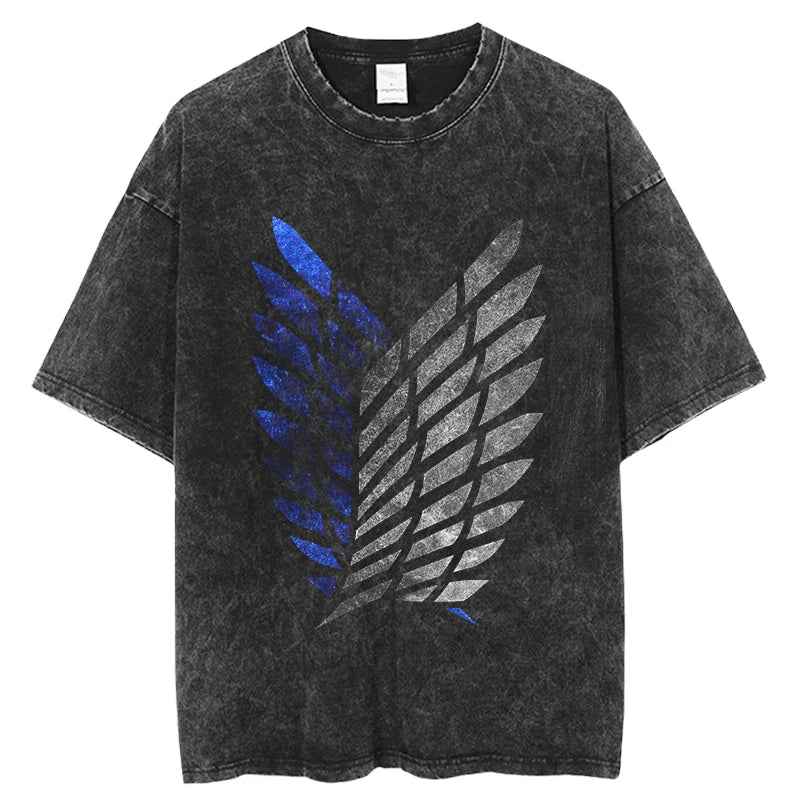 Anime Attack on Titan Tshirts Vintage Washed T Shirt Harajuku Oversize Cotton Tee Cotton Fashion Streetwear Unisex Top