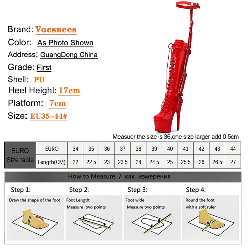 Women Erotic Red T-tied Knee-High Boots Pole Dancing Fashion Boots Zip Stiletto Gothic Fetish Long Boots Stripper Shoes