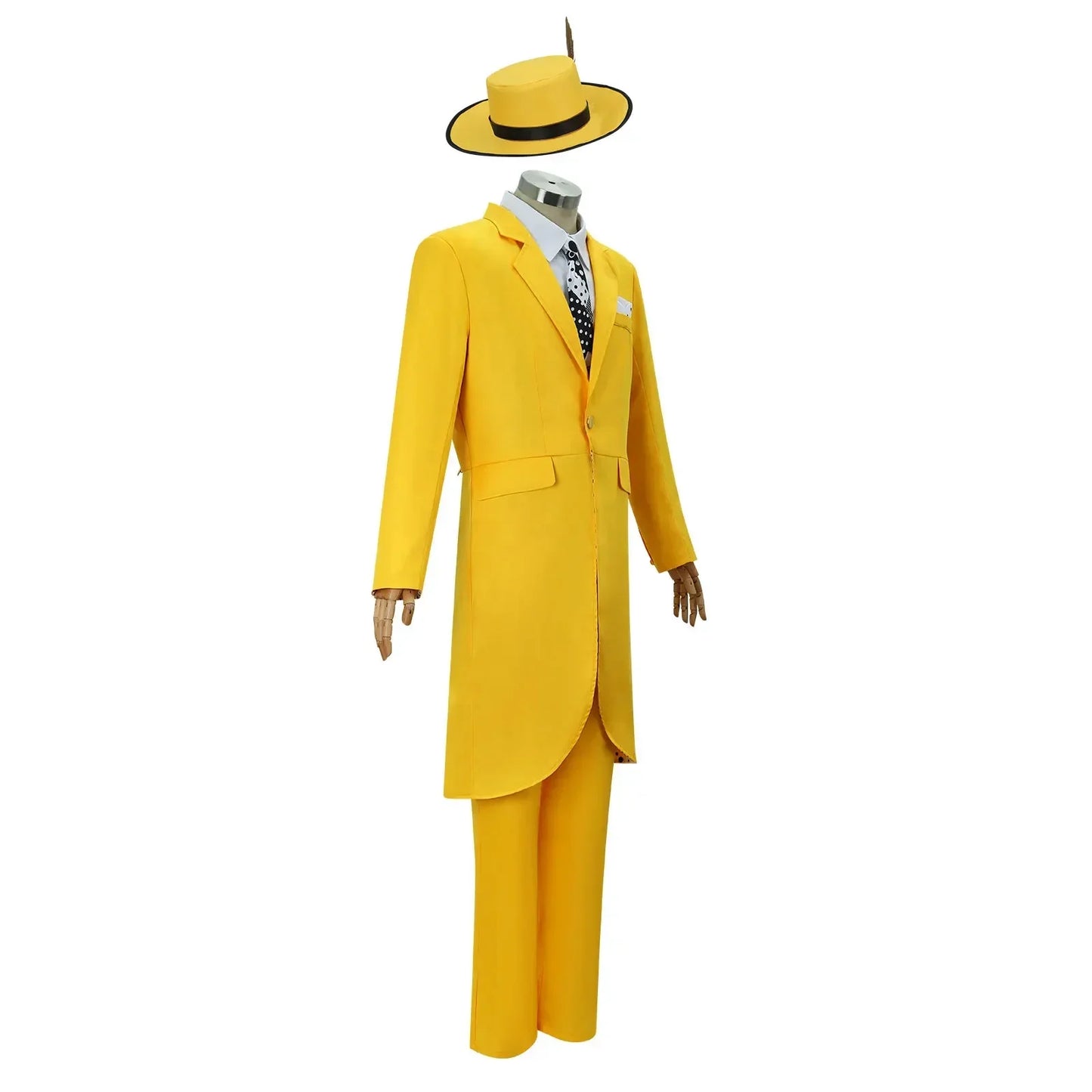 Movie The Mask Cosplay Costume Jim Carry Cosplay Yellow Uniform Carnival Party Suit Hat Green Mask Halloween Carnival Costume