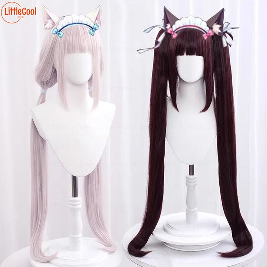 Anime NEKOPARA Vanilla Chocola Cosplay Wig 100cm Long Vanilla Light Pink Chocolate Dark Brown Heat Resistant Synthetic Hair Wigs