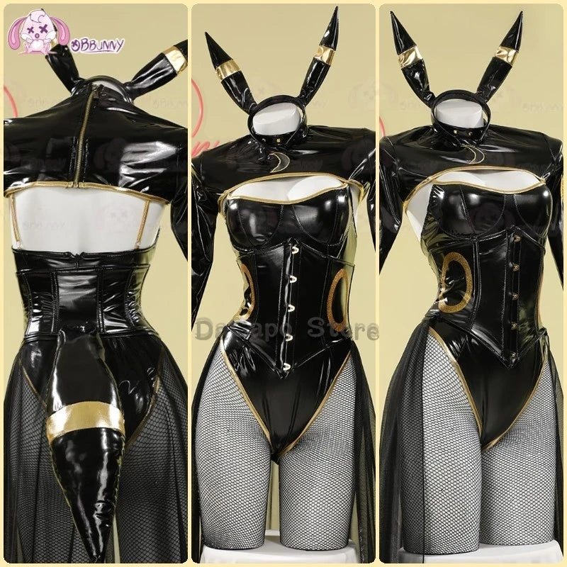 Anime Umbreon Bunny Cosplay Costume Women Kawaii Sexy Leather Bodysuit Socks Hairband Suit Little bee Jumpsuit Halloween Clothes