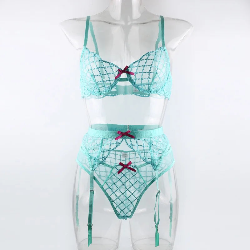 Toucheart Lingeries Sexy Hot for Women Embroidered Bra Steel Support Perspective Sexy Lingerie Set Sexy Hollow Out Underwear Set