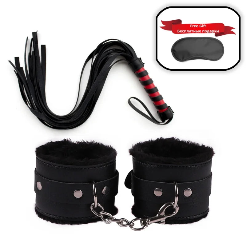 Slave Bondage Set Leather Handcuffs Rope Body Slap Strap Spanking Beat Tassel Whip Sex Toys For Bdsm Adult Games Lash Flog Tool