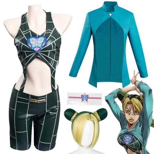 Disguise Jolyne Cujoh Cosplay Top Pants Wig Anime Bizarre Adventure Of JoJo Costume Woman Role Play Fancy Dress Up Party Cloth