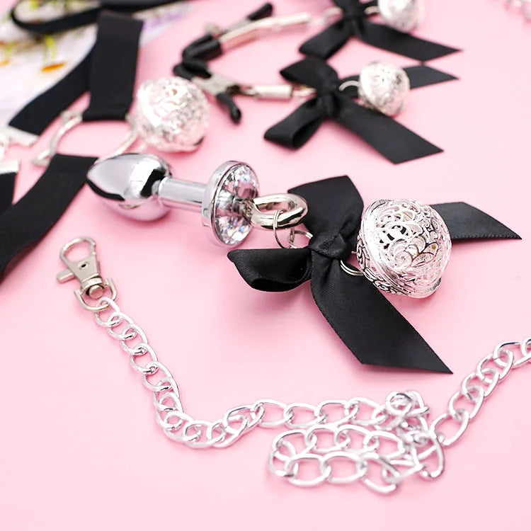 BDSM Bow Bells Stainless Steel Matal Butt Plug Sexy Rabbit Cosplay Suitable For Couples Flirting And Teasing For Men/Women