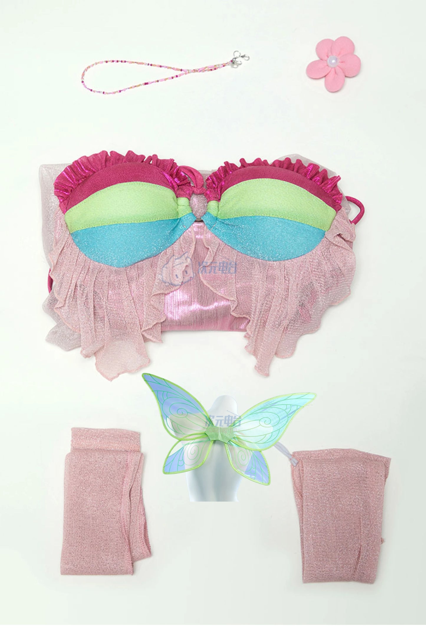 Anime Winx Club Cosplay Flora Costume Summer Piece Swimsuit with Wing Halloween Carnival Party Christmas Play Role Clothes