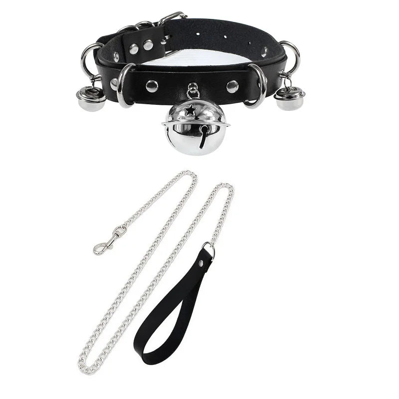 Sexy Necklace Collar Leather Bdsm Cosplay Slave Heart Collars And Leash Set For Women Bondage Gothic Choker Bell Accessories
