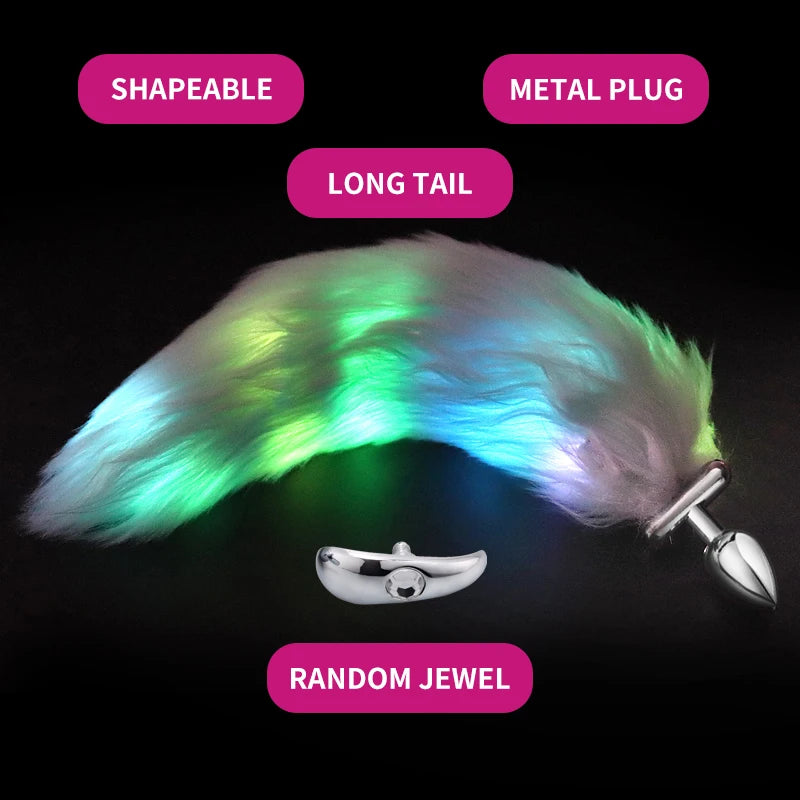Metal Stainless Glow Steel New Detachable Led Cosplay Luminous Fox Tail Anal Butt Plug Sex Toys For Woman Man Couple