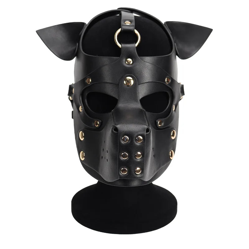 PU Dog Full Face Masks Sexy Pupply Cosplay Animal Party Costumes Adult Hood Punk Mask Role Play Leather Mask Headgear