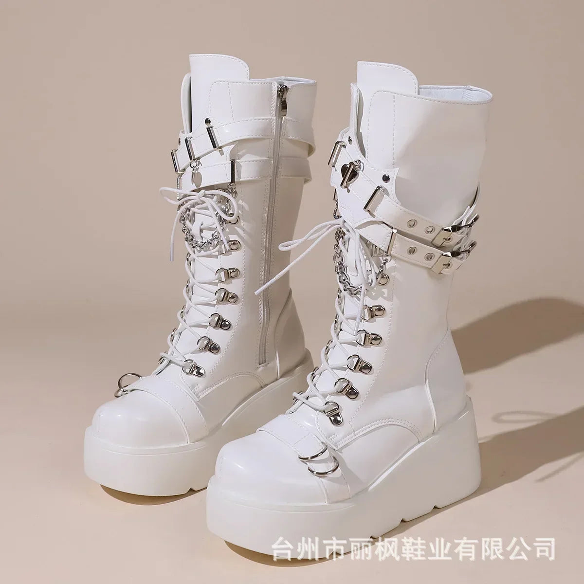 Platform Boots Riveted Buckle High Women's Boots Punk Spice Chic Biker Rider Boots
