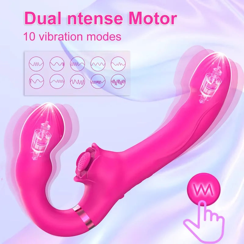 Strapless Strapon Dildo Vibrator 3 in 1 Sex Toys for Adult Double Penetration Anal Plug Anal Beads Vibrators for Women Lesbian