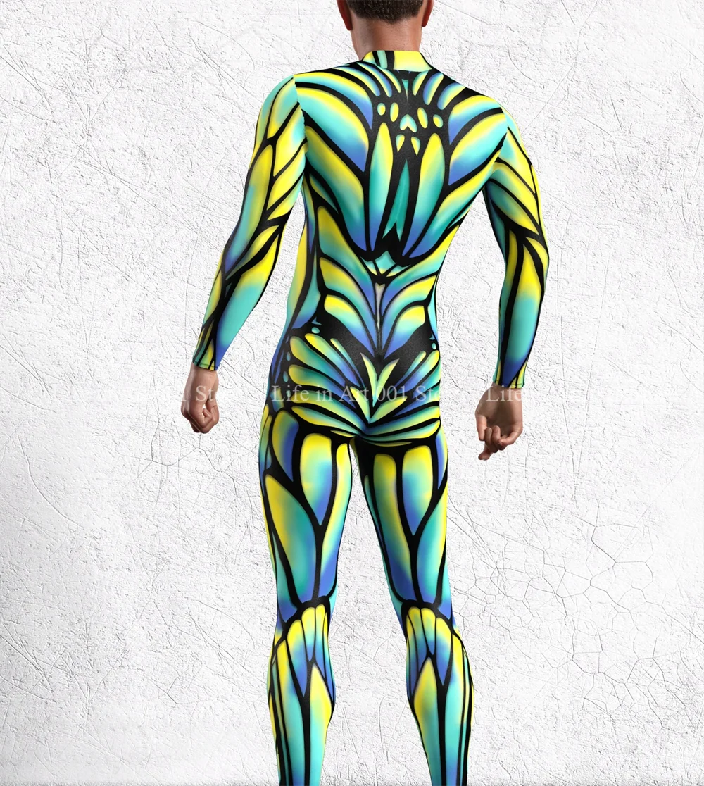 Men Women Butterfly Line Cyber Jumpsuit Holiday Halloween Shows Cosplay Bodysuit Party Zentai Suit Romper Performance Costume