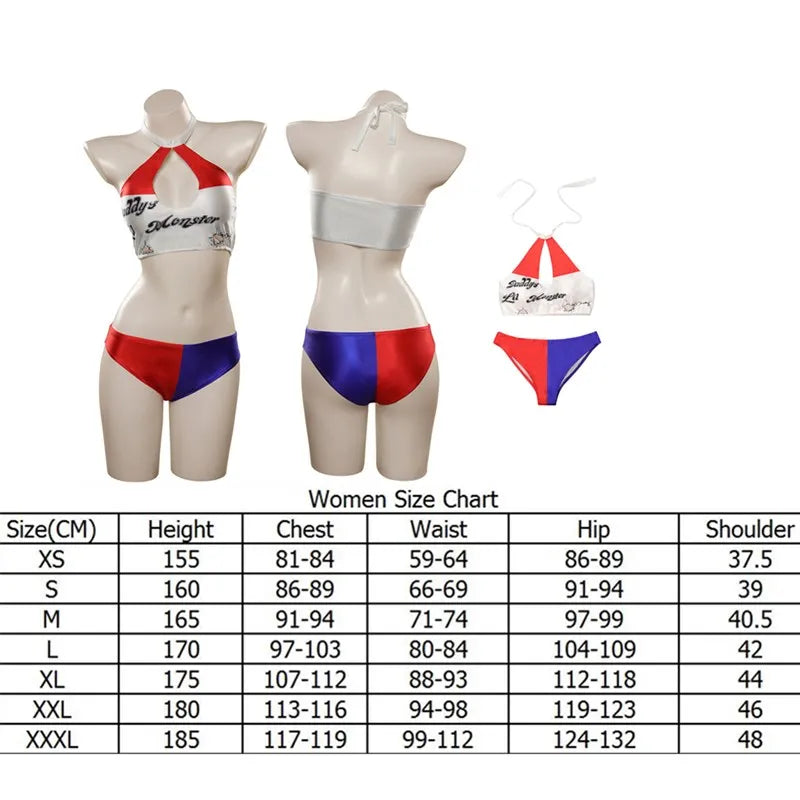 Quinzel Cosplay Costume Adult Women Jumpsuit Swimsuit Dress Clown Hat Eyemask Outfits Halloween Carnival Disguise Party Suit