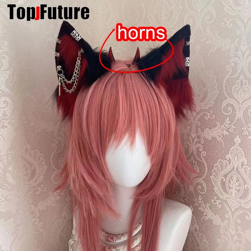 Harajuku Halloween Gothic Punk Lolita Devil's Horn Wolf Ear Demon Cosplay Handcraft Anime Party Costume Hairband headband