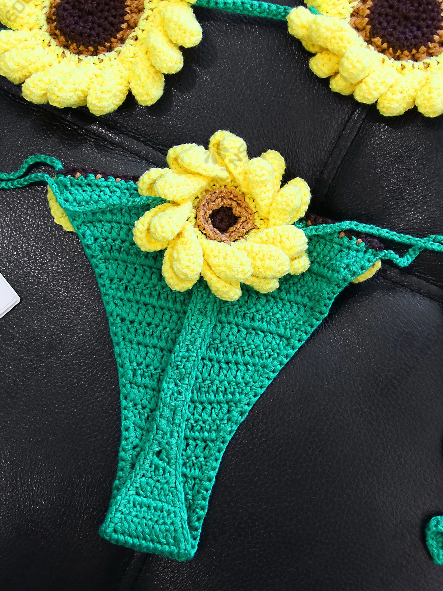 2 Piece Bikini Set 2025 Summer Yellow Sunflower Crochet Swimsuit Suit Set Beach Wear Bikinis Cover-up Women Bathing Suits C2