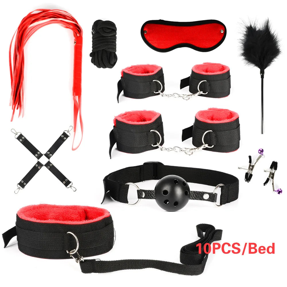 Sextoy Bdsm Kit Set Vibrator Handcuff Neck Sex Toy Adult Couple Whip Anal Buttplug for Women Men Intimate Sexual Game Bondage
