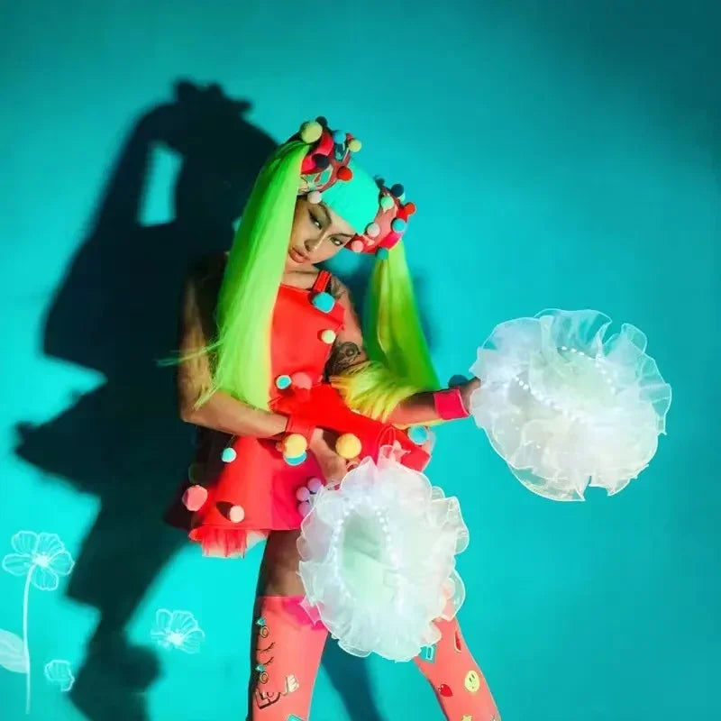 Show Performance Dress Costumes Fluorescent Children's Day Gogo Braid Luminous Women Dancer Handball Props