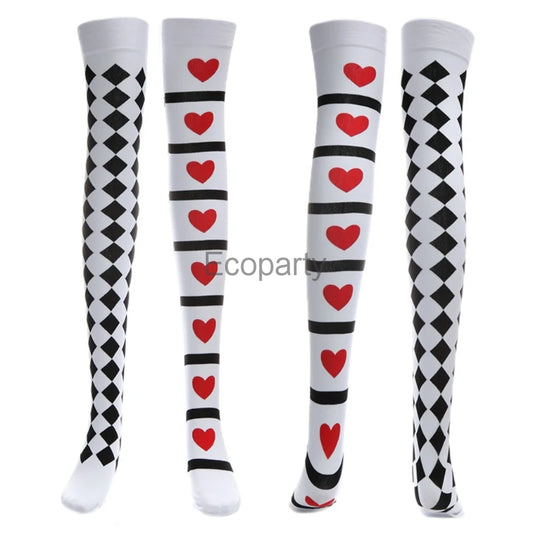 Poker Card Suit Print Thigh High Stockings Cosplay Costume Long Socks Halloween WOMEN SOCKs COSTUME ACCESSORIES FUNNY GIFTS
