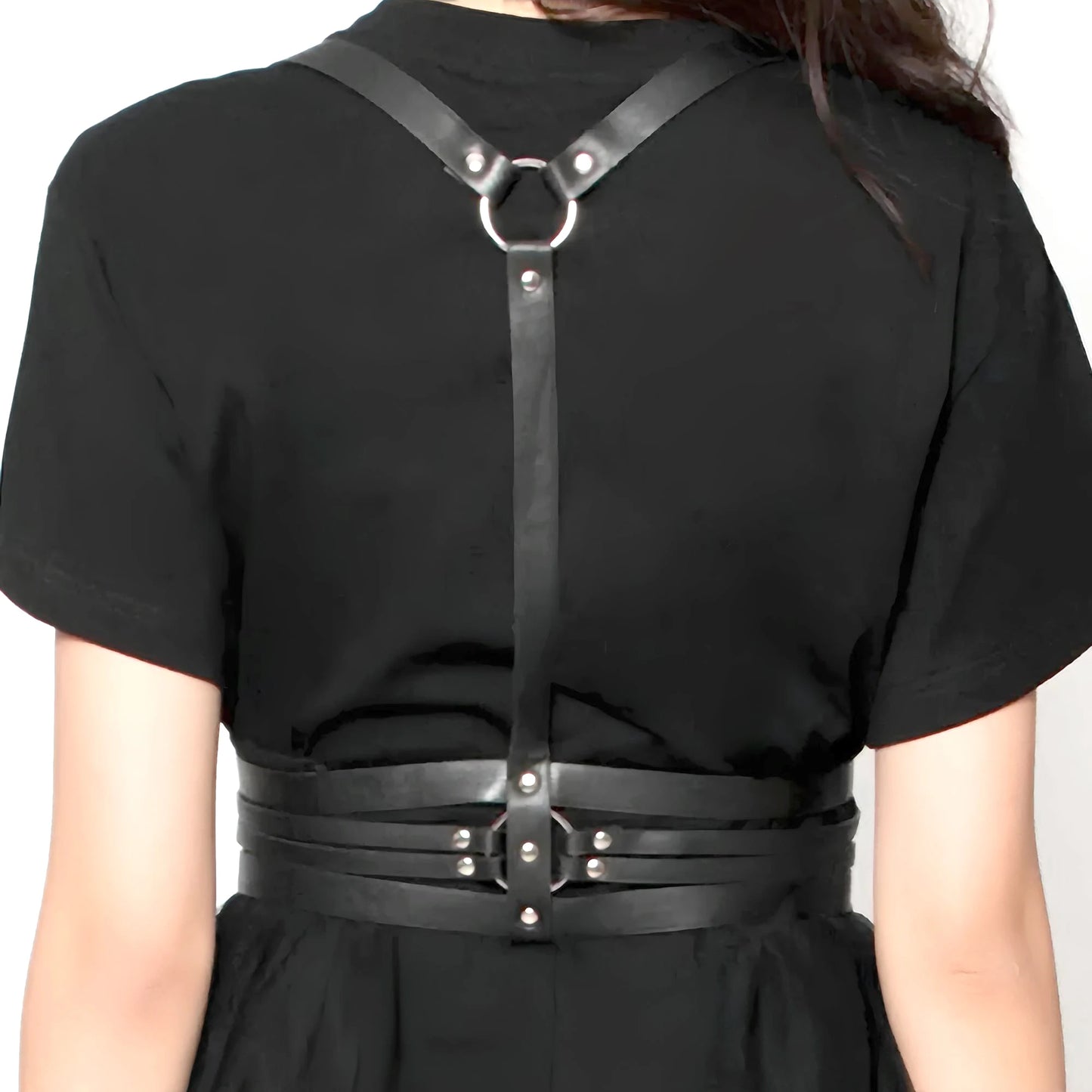 Women Fashion Leather Harness Waist Belt Studded Decor Decorative Harness Straps Suspenders for Women Gothic Clothing Accessorie