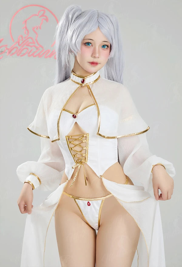 Mobbunny Women's Lingerie Set Top Skirt and Cape with Panty and Thigh-high Stockings Cosplay Costume