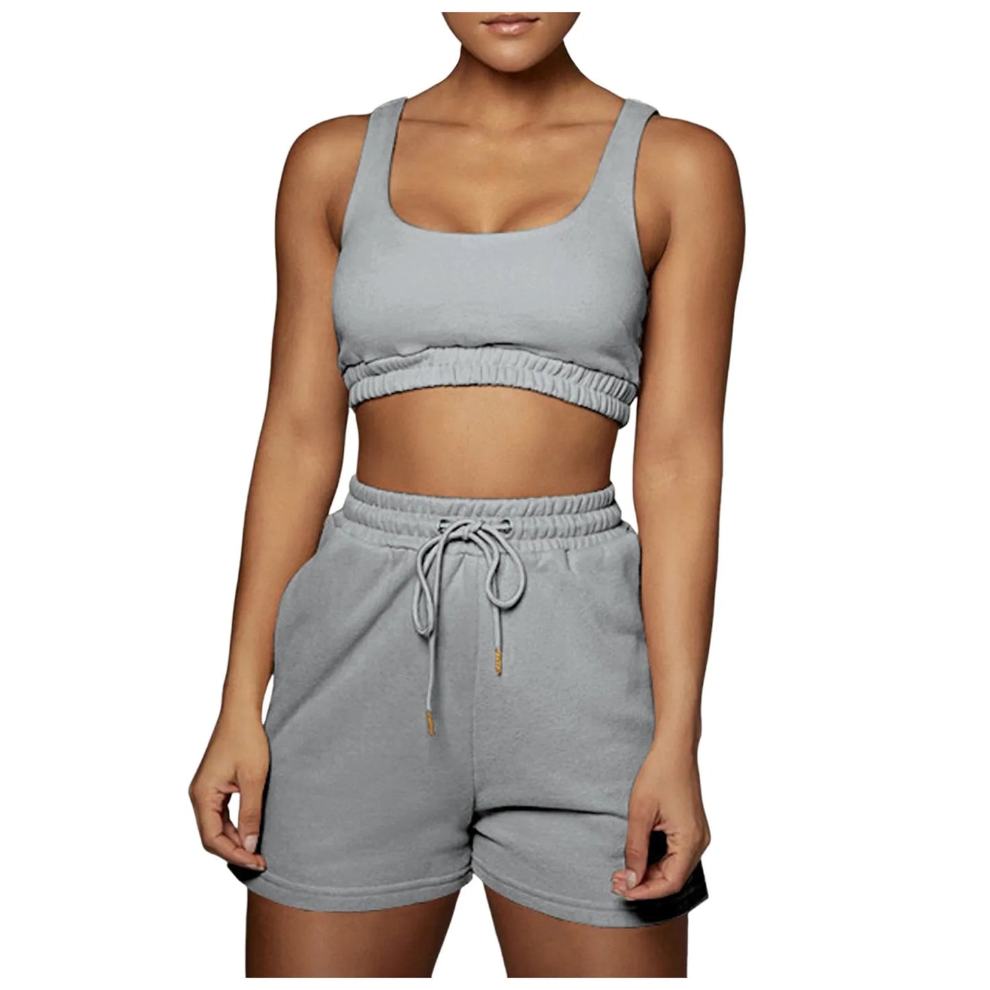 Crop Tops And Drawstring Shorts Set Sexy U-Neck Fitness Tank Top Summer Athleisure Biker Shorts Two Piece Sets Women Streetwear