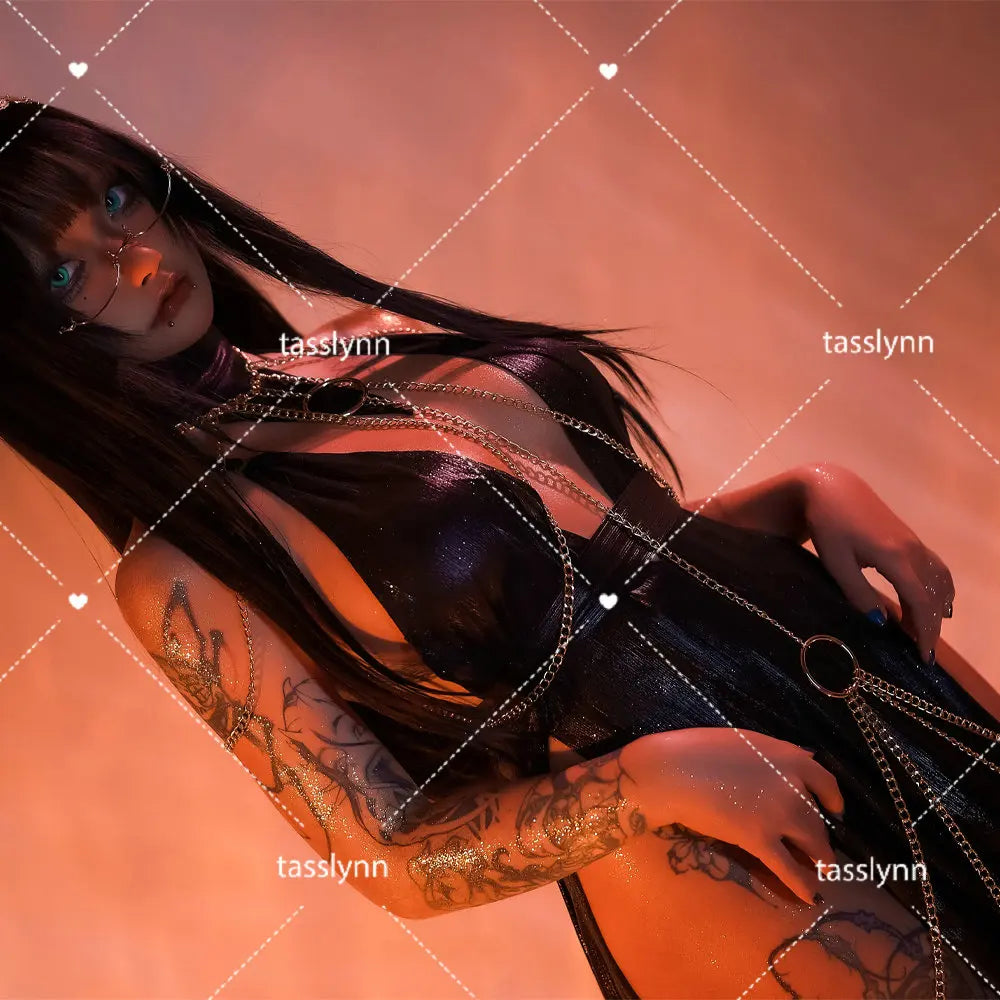 Night Hunter Anime Cosplay Liquid Metal Body Chain Dress Halloween Costumes for Women Albedo Succubus Cossplay Sexy