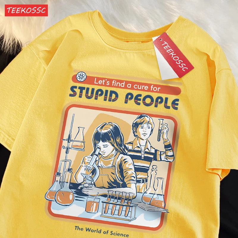 A Cure For Stupid People Clothing Male Oversized Breathable Tshirt Loose T-Shirts Harajuku Casual Cotton Short Sleeve Couple