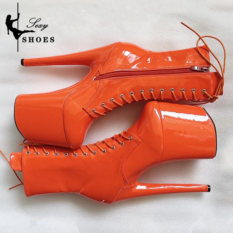 New 20cm Super High Nightclub Platform Heels Strappy ZIP Women's Ankle Boots Sexy Stage Show Heels Pole Dance Shoes Ladies Boots
