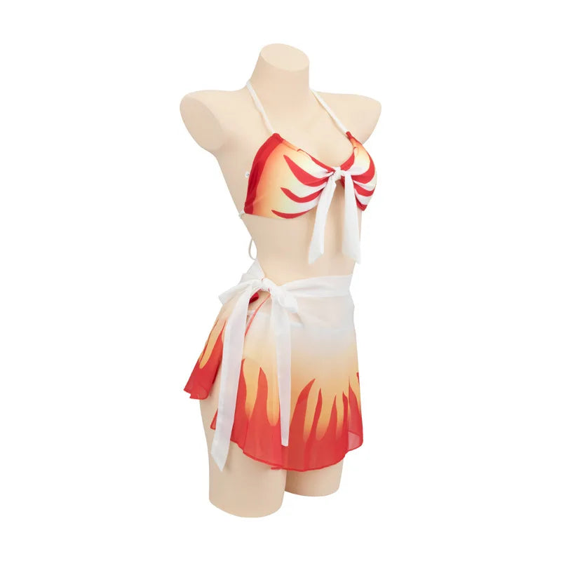 Anime Demon Slayer Kamado Tanjirou Cosplay Costume Nezuko Zenitsu Bikini Beach Halloween Summer Split Swimsuit Set