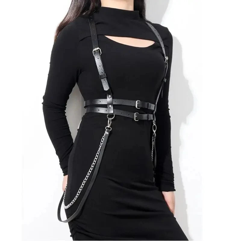 Women Fashion Harness Pu Leather Adjustable Studded Decor Harness Women Gothic Harness Lingerie Chest Harness