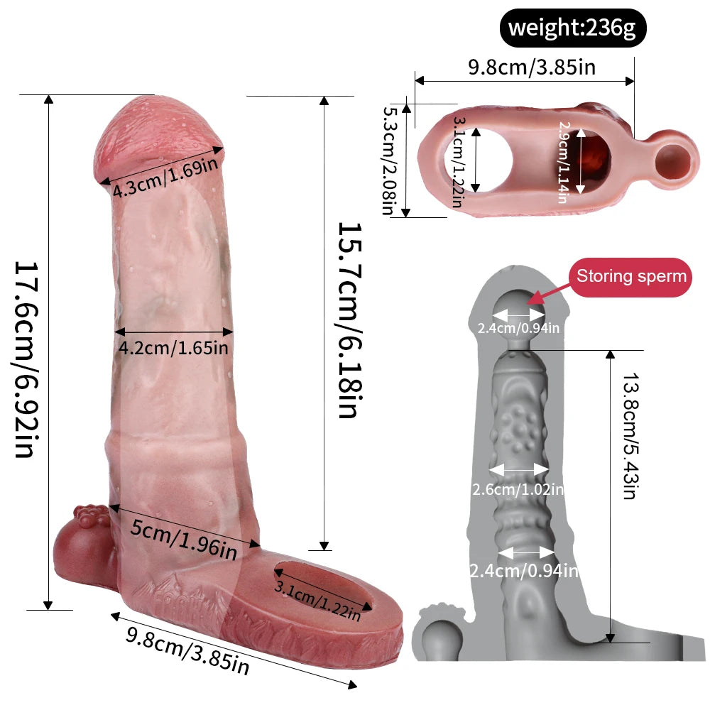 ASHBURN Fantasy STALLION Penis Sleeve closed Head Silicone BEAST Knot Hollow Dildo Cock Extender Enlargement Sex Toys For Men Masturbate