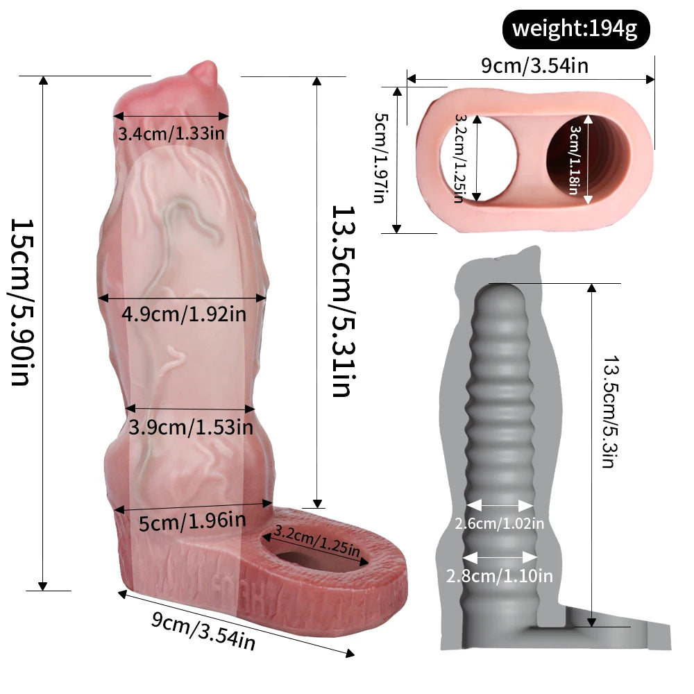 ASHBURN Fantasy STALLION Penis Sleeve closed Head Silicone BEAST Knot Hollow Dildo Cock Extender Enlargement Sex Toys For Men Masturbate