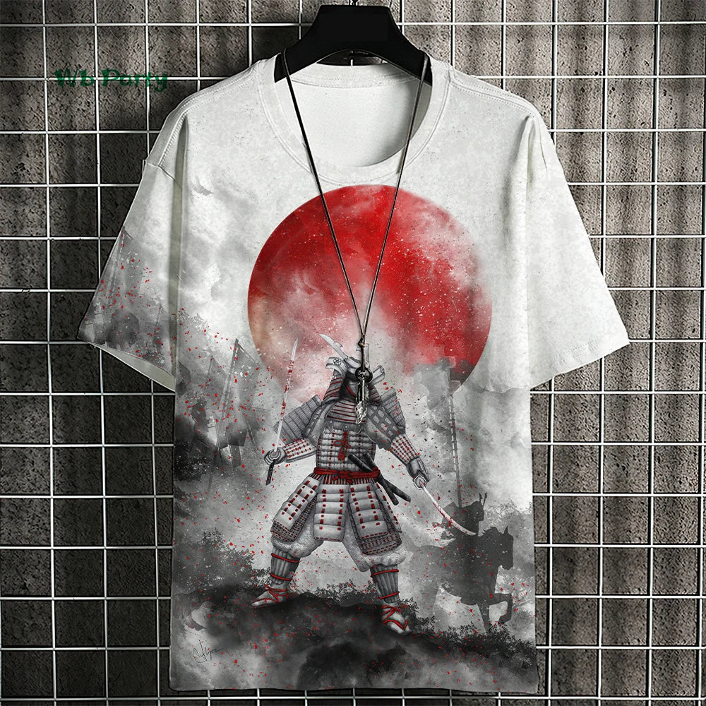 Japanese Samurai Pattern Men's T-Shirt 3D Ukiyo-E Print Short Sleeve T-Shirt Oversized Harajuku Top Summer Men's Casual Clothing