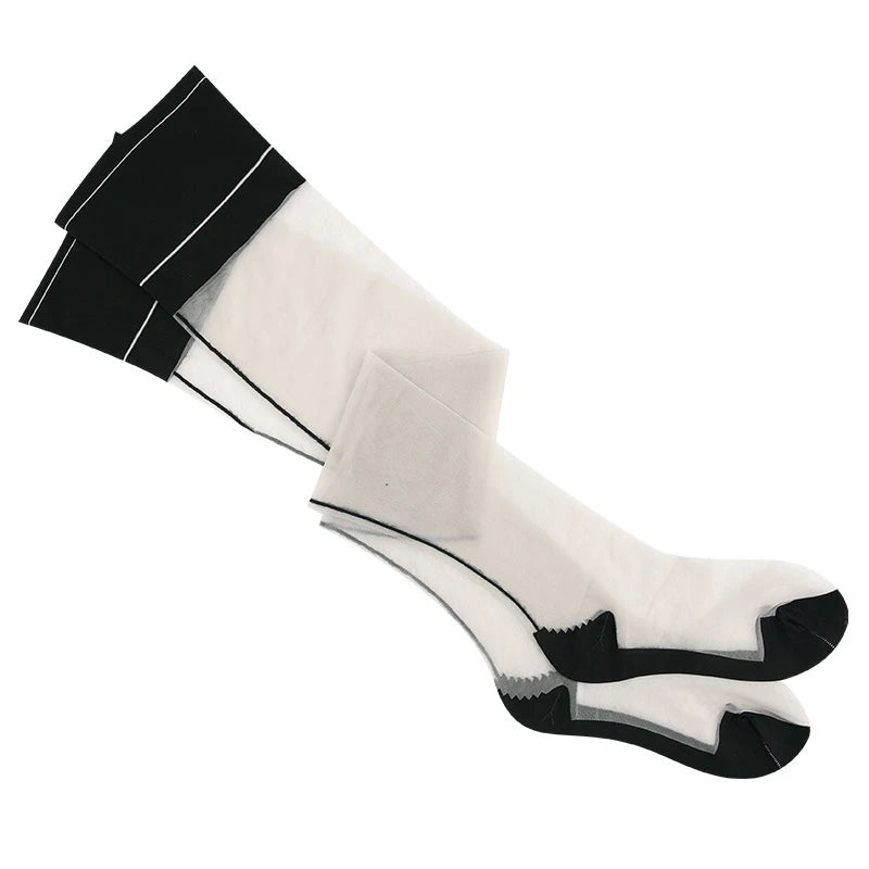 10D Patchwork Transparent Medias Retro Cuban Heel Back Seam Thigh High Stockings With Original Package Hot Pole Dance Clubwear