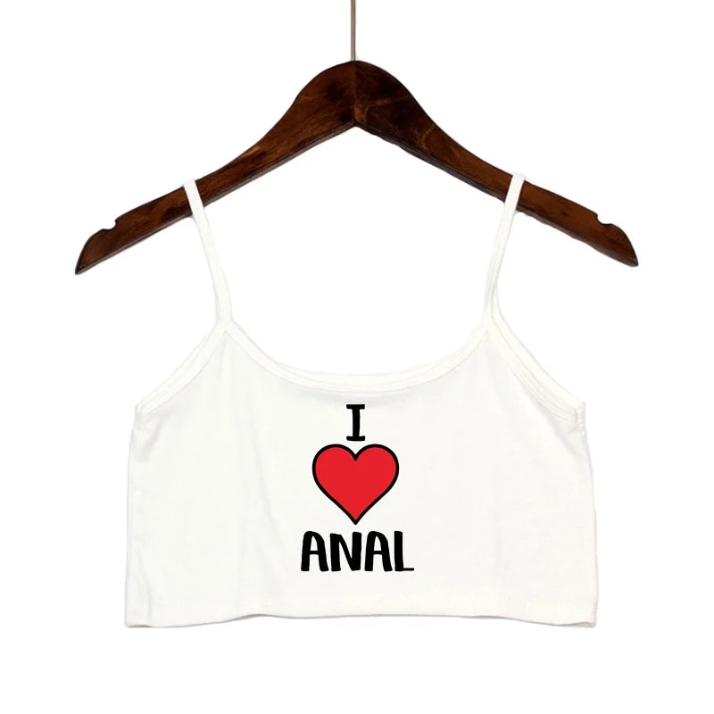 New Anal Love Heart Print Summer Women's Crop Top Sexy Elastic Cotton Camis Sleeveless Short Tank Top Bar Hot Tops for Women