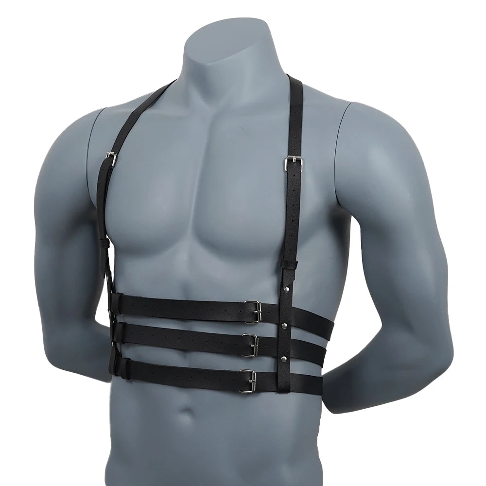Men Harness BDSM Gay Pu Leather Harness Belt Adjustable Studded Decor Clothing Fetish Clothing Erotic Costume Bondage lingerie