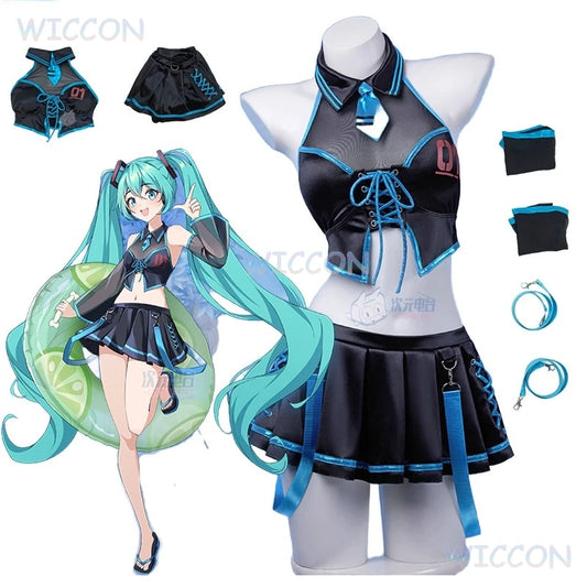 Project SEKAI: COLORFUL STAGE! Feat. Mikuu Cosplay Swimsuit Sexy Two-piece Summer Beach Bikini Wig Women Party Roleplay Suit