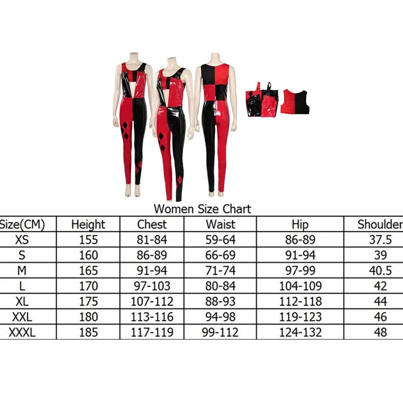 Quinzel Cosplay Costume Adult/Women Jumpsuit Bikini Top Shorts Neckband Swimsuit Outfits Halloween Carnival Party Disguise Suit