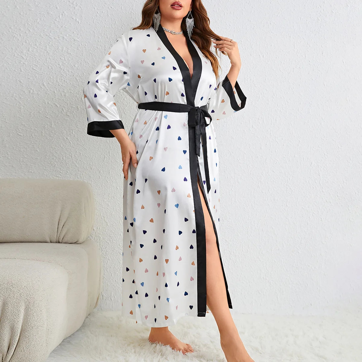 Plus Size Sexy Leopard Kimono Bathrobe Gown Female Long Robe Nightgown Sleepwear Loose Satin Home Dress Lounge Wear 3XL 4XL 5XL
