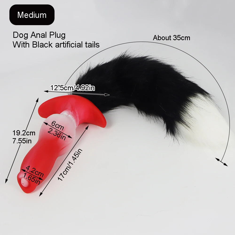 Dog Anal Plug with Tail BDSM Adult Sex Game Cosplay 18+ Anal Dildos for Women Men Silicone Soft Butt Plug Gay Sex Toys for Party