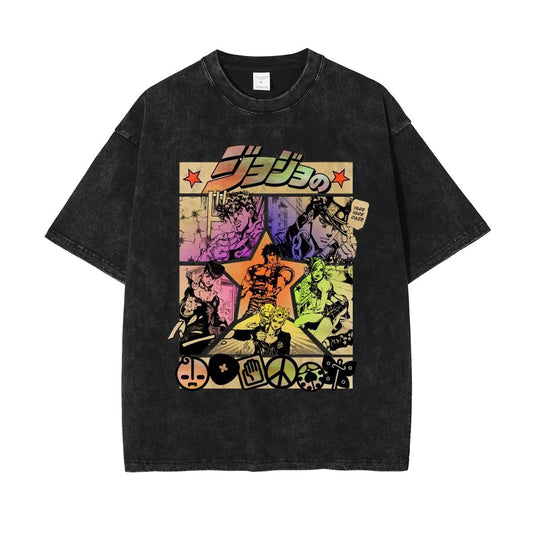 Men Tees Jojo's Bizarre Adventure Anime Washed T Shirt Oversized Graphic T-Shirts Manga Gift for Lover Y2k Tops Man Clothing
